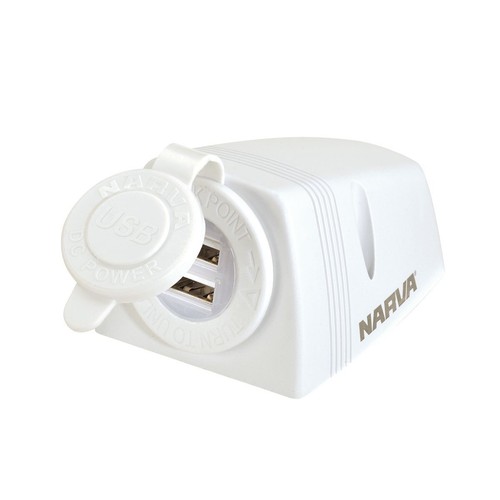 Narva Dual USB Socket White - 81154WBL Car Wiring Adapter Car Charger Auto Part