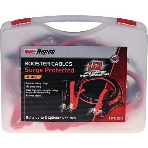 Repco Jumper Leads 200A with LED Lights 2.5m - RBCBL200S2 Car Charger Auto Part