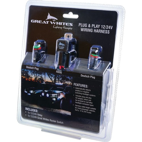 Great Whites 12V 24V Multivolt Driving Light Wiring Harness Plug and Play H4 Ada