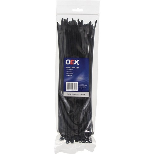 OEX Black Nylon Cable Ties - 4.8mm x 300mm - 100 Pc - ACX1443 Car Wiring Adapter