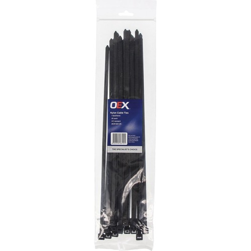 OEX Black Nylon Cable Ties - 7.6mm x 370mm - 25 Pc - ACX1321-25 Car Wiring