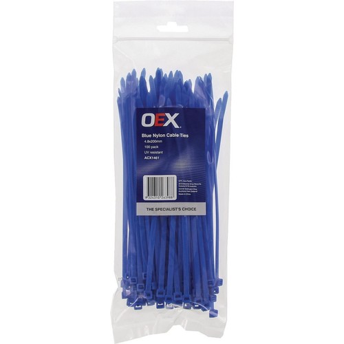 OEX Blue Nylon Cable Ties - 4.8mm x 200mm - 100 Pc - ACX1461 Car Wiring Adapter