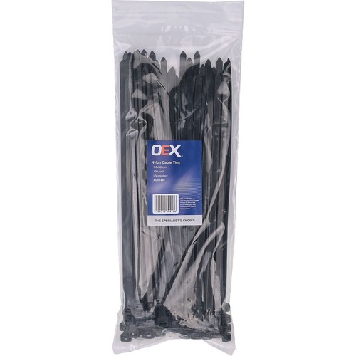 OEX Black Nylon Cable Ties - 7.6mm x 300mm - Pack of 100 - ACX1446 Car Wiring
