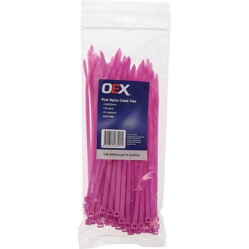 OEX Pink Nylon Cable Ties - 4.8mm x 200mm - 100 Pc - ACX1466 Car Wiring Adapter