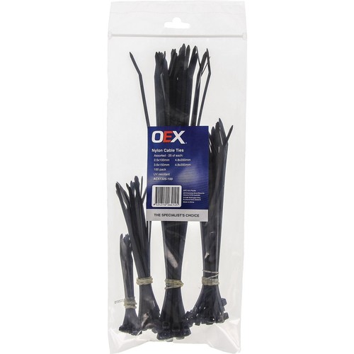 OEX Black Nylon Cable Tie Assortment - 100 Pc - ACX1325-100 Car Wiring Adapter