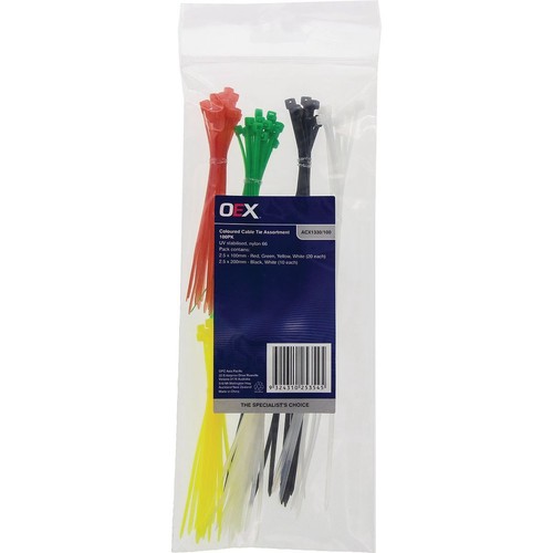 OEX Coloured Cable Tie Assortment - 100 Pc - ACX1330/100 Car Wiring Adapter