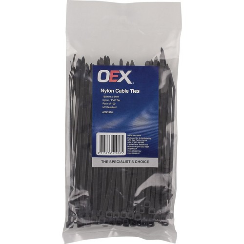 OEX Black Nylon Cable Ties - 3.6mm x 150mm - 100 Pc - ACX1316 Car Wiring Adapter
