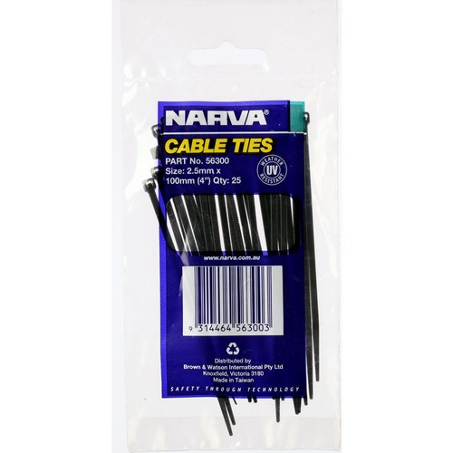 Narva Nylon Cable Ties 2.5mm x 100mm 25 Pc - 56300 Car Wiring Adapter Auto Part