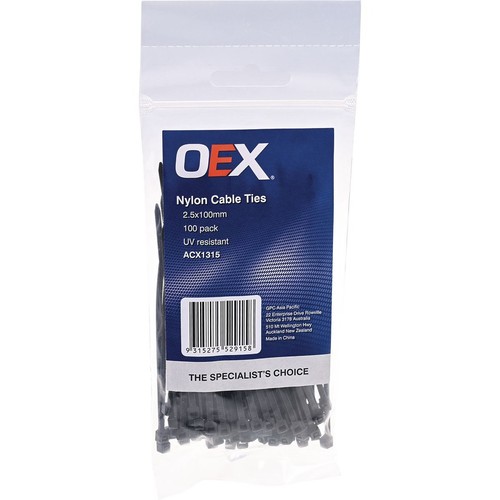 OEX Black Nylon Cable Ties - 2.5mm x 100mm - 100 Pc - ACX1315 Car Wiring Adapter