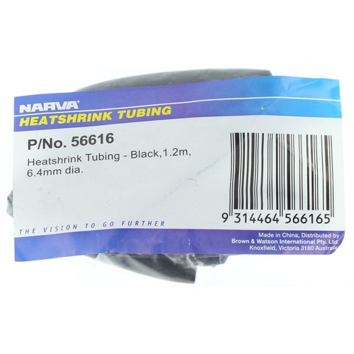 Narva Heat Shrink Standard Black ID: 6.4mm Length: 1.2m - 56616 Car Wiring