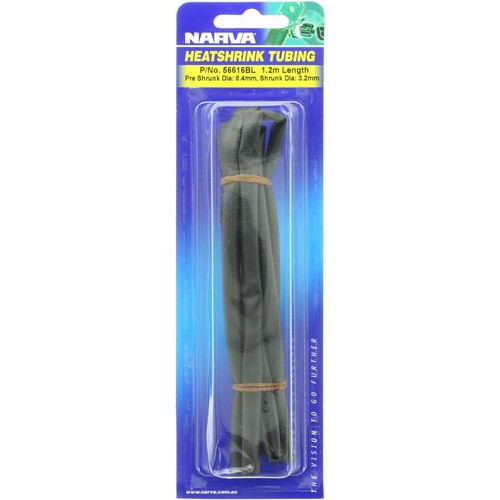Narva Heat Shrink Standard Black ID: 6.4mm Length: 1.2m - 56616BL Car Wiring