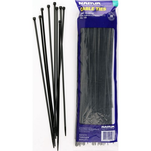 Narva Nylon Cable Ties 4.8mm x 370mm 100 Pc - 56408 Car Wiring Adapter Auto Part