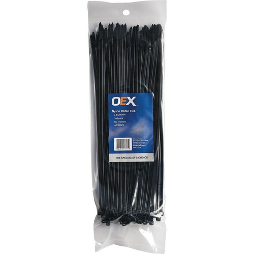OEX Black Nylon Cable Ties - 3.6mm x 280mm - 100 Pc - ACX1329 Car Wiring Adapter