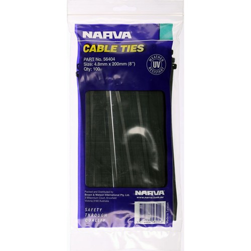 Narva Nylon Cable Ties 4.8mm x 200mm 100 Pc - 56404 Car Wiring Adapter Auto Part