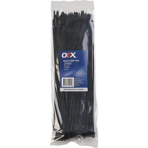 OEX Black Nylon Cable Ties - 3.6mm x 300mm - 100 Pc - ACX1319 Car Wiring Adapter