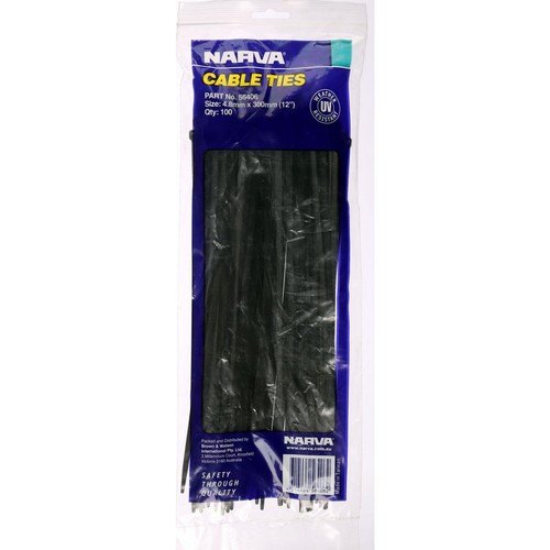 Narva Nylon Cable Ties 4.8mm x 300mm 100 Pc - 56406 Car Wiring Adapter Auto Part