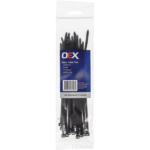 OEX Black Nylon Cable Ties - 4.8mm x 200mm - 25 Pc - ACX1317-25 Car Wiring