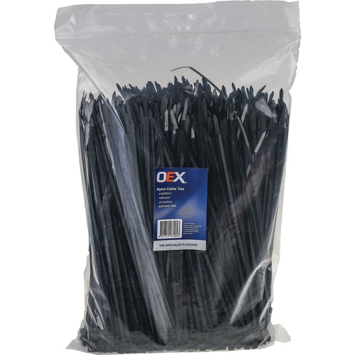 OEX Black Nylon Cable Ties - 4.8mm x 300mm - 1000 Pc - ACX1443-1000 Car Wiring