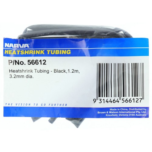 Narva Heat Shrink Standard Black ID: 3.2mm Length: 1.2m - 56612 Car Wiring