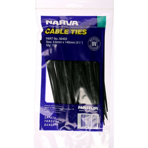 Narva Nylon Cable Ties 3.6mm x 140mm 100 Pc - 56402 Car Wiring Adapter Auto Part