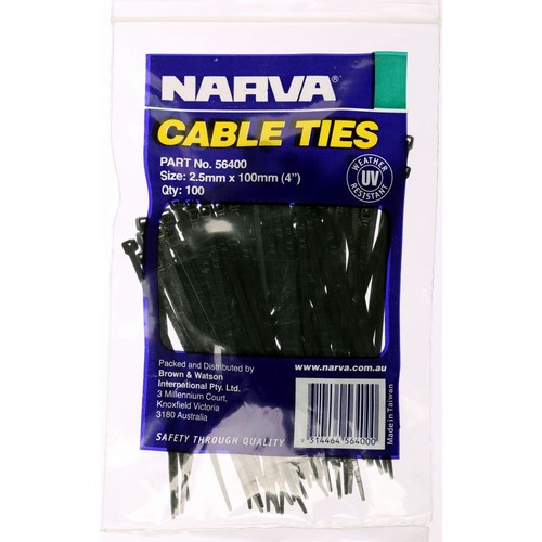 Narva Nylon Cable Ties 2.5mm x 100mm - 100 Pc - 56400 Car Wiring Adapter