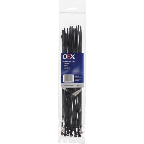 OEX Black Nylon Cable Ties - 4.8mm x 300mm - Pack of 25 - ACX1443-25 Car Wiring