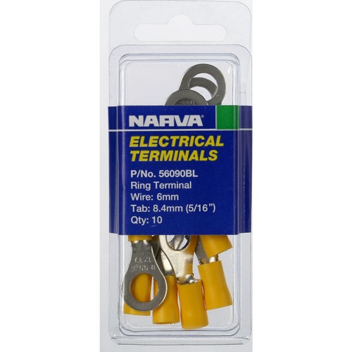 Narva Crimp Terminal Ring Yellow Insulated 8.4mm - 10 Pce - 56090BL Car Wiring