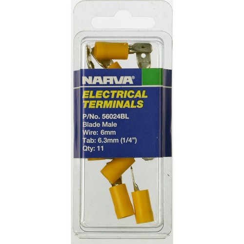 Narva Crimp Terminal Male Blade Yellow Insulated 6.3mm - 11 Pce - 56024BL
