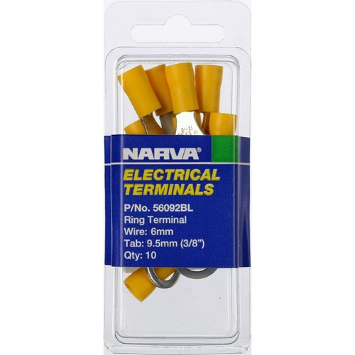 Narva Crimp Terminal Ring Yellow Insulated 9.5mm - 10 Pce - 56092BL Car Wiring
