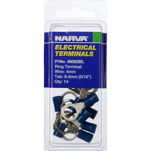 Narva Crimp Terminal Ring Blue Insulated 8.4mm - 14 Pce - 56082BL Car Wiring