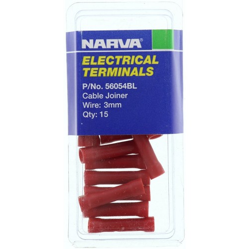 Narva Crimp Terminal Joiner Red Insulated 3mm - 15 Pce - 56054BL Car Wiring