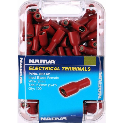 Narva Crimp Terminal Female Blade Red Terminal Entry 6.3 x 0.8mm Vinyl 100 Pce -