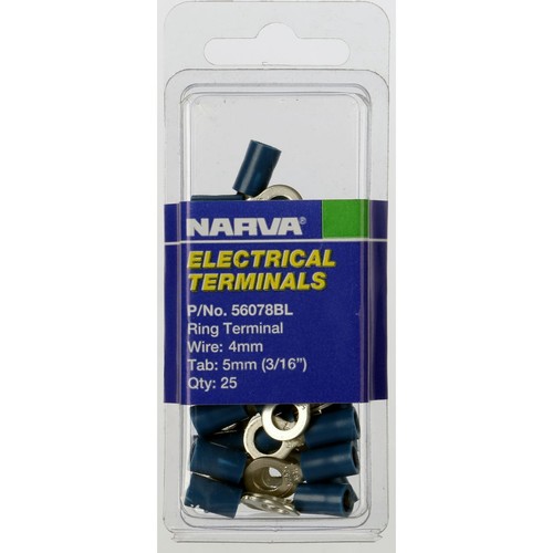 Narva Crimp Terminal Ring Blue Insulated 5mm - 25 Pce - 56078BL Car Wiring