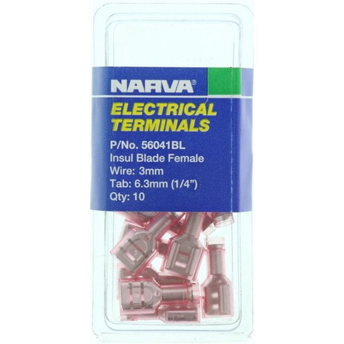 Narva Crimp Terminal Female Blade Red Terminal Entry 6.3mm Poly Carbonate 10Pce