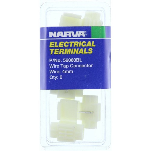 Narva Crimp Terminal Wire Tap Connector White Non Insulated 4mm - 6 Pce - 56060B