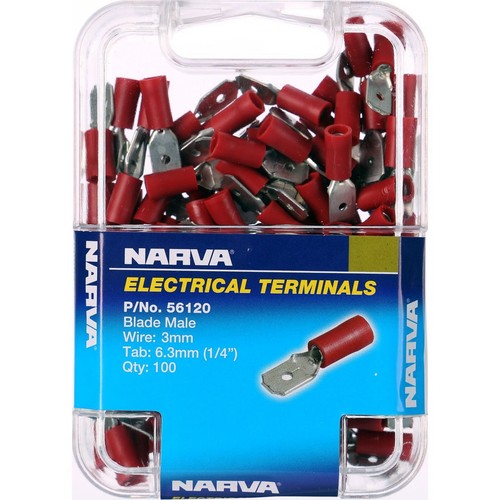 Narva Crimp Terminal Male Blade Red Terminal Entry 6.3 x 0.8mm Vinyl 100 Pce - 5