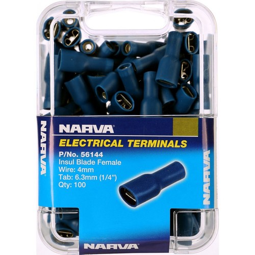 Narva Crimp Terminal Female Blade Blue Terminal Entry 6.3 x 0.8mm Vinyl 100 Pce