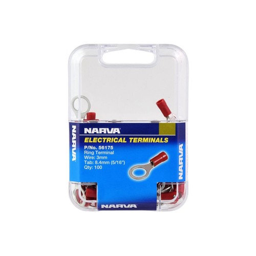 Narva Crimp Terminal Ring Red Terminal Entry 8.4mm Vinyl 100 Pce - 56175 Adapter