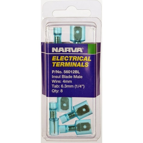 Narva Crimp Terminal Male Blade Blue Terminal Entry 6.3mm Poly Carbonate 8 Pce -