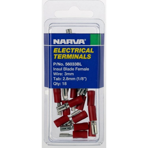 Narva Crimp Terminal Female Blade Red Insulated 3mm - 18 Pce - 56033BL Adapter