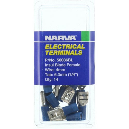 Narva Crimp Terminal Female Blade Blue Insulated 6.3mm - 14 Pce - 56036BL
