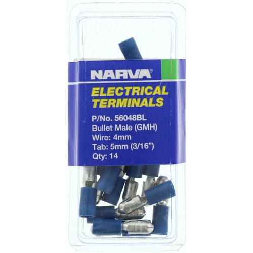 Narva Crimp Terminal Male Bullet Blue Insulated 5mm - 14 Pce - 56048BL Adapter