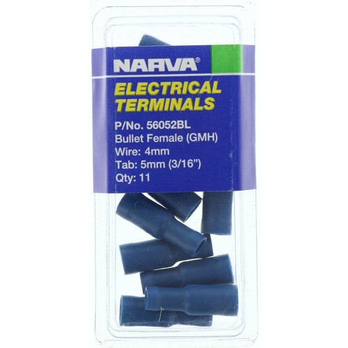 Narva Crimp Terminal Female Bullet Blue Insulated 5mm - 11 Pce - 56052BL Adapter