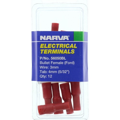 Narva Crimp Terminal Female Bullet Red Insulated 4.3mm - 12 Pce - 56050BL