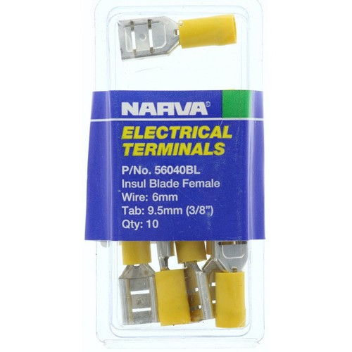 Narva Crimp Terminal Female Blade Yellow Insulated 9.5mm - 10 Pce - 56040BL