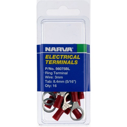 Narva Crimp Terminal Ring Red Insulated 8.4mm - 16 Pce - 56075BL Car Wiring