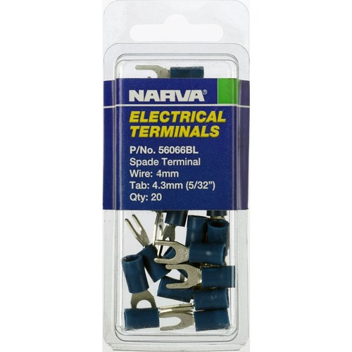 Narva Crimp Terminal Spade Blue Insulated 4.3mm - 20 Pce - 56066BL Car Wiring