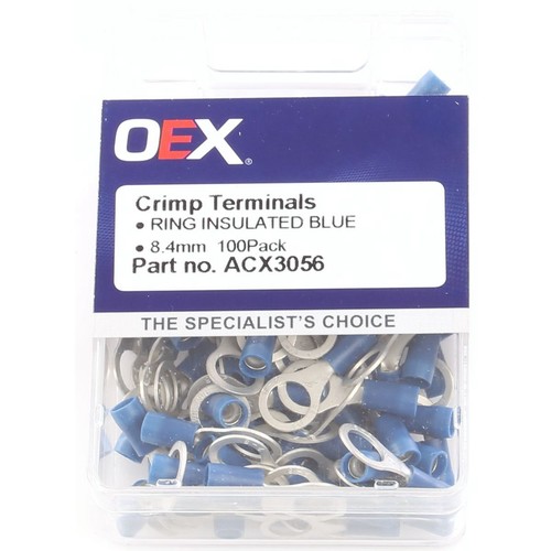 OEX Crimp Terminal Ring Blue ID 8.4mm Vinyl 100 Pce - ACX3056 Car Wiring Adapter
