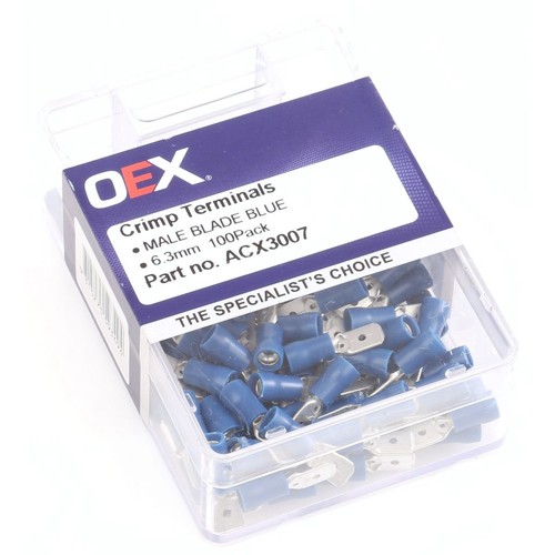 OEX Crimp Terminal Male Blade Blue Terminal Entry 6.3 x 0.8mm Vinyl 100 Pce - AC