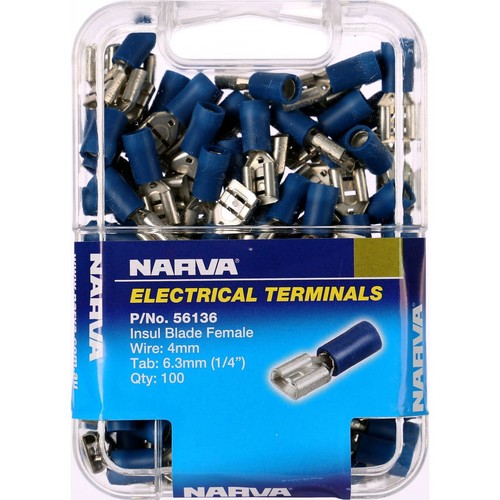 Narva Crimp Terminal Female Blade Blue Terminal Entry 6.3 x 0.8mm Vinyl 100Pk -